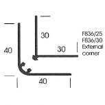 Baguette d'angle externe (sortant) PVC bleu clarity 40 mm x 40 mm en 2 parties ALTRO pour panneaux muraux épaisseur 2,5 mm - Plan Section