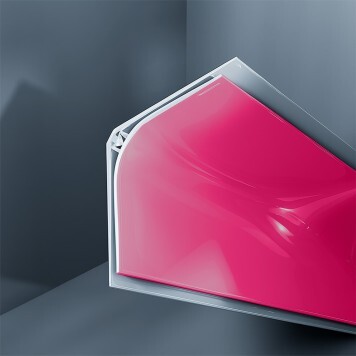 Congé d'angle interne PVC rose shocking pink 30 mm x 30 mm en 2 parties Altro pour habillage angle panneaux muraux épaisseur 2,5 mm