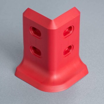 Angle externe rouge pour plinthe PVC à lèvres souples sans bouchons