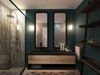 salle de bain avec revêtements decoratifs