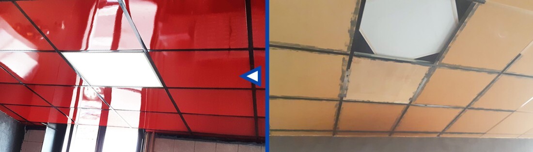 avant après mur en dalles de faux plafond