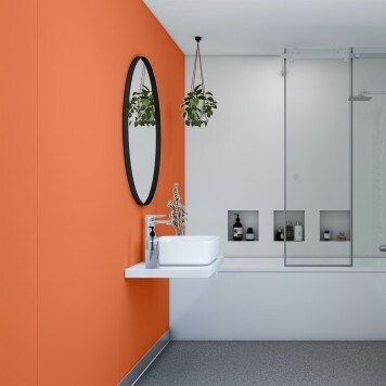 Réalisation crédence cuisine avec Panneau mural décoratif intérieur PVC Satiné Orange "Bergamot" Altro Whiterock Satins