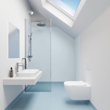 Réalisation crédence cuisine avec Panneau mural décoratif intérieur PVC Satiné Bleu "Breeze" Altro Whiterock Satins