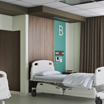 Plaque pvc imitation bois foncé chambre hôpital