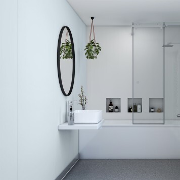 Réalisation hall d'accueil avec Panneau mural décoratif intérieur PVC Satiné Bleu "Breeze" Altro Whiterock Satins