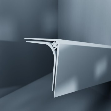 Congé d'angle interne PVC blanc 30 mm x 30 mm en 2 parties Altro pour habillage angle panneaux muraux épaisseur 2,5 mm vue 2