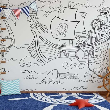 Panneau mural PVC fresque murale à colorier effaçable à sec Motif Pirates pour enfants dans une chambre