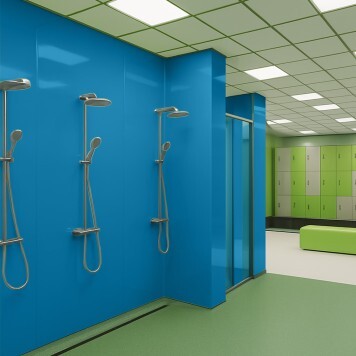 Panneau mural décoratif brillant jaune Altro Whiterock Bleu Profond Night Fall pour salle de bain 2