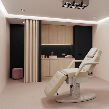 Réalisation cabinet médical avec Panneau mural décoratif intérieur PVC Satiné Noir "Dakota" Altro Whiterock Satins