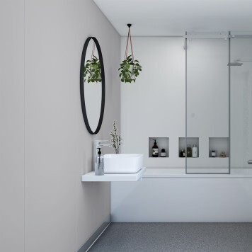 Réalisation crédence cuisine avec Panneau mural décoratif intérieur PVC Satiné Gris "Echo" Altro Whiterock Satins