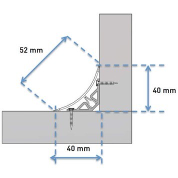 Dimensions congé d'angle avec lèvres souples posé