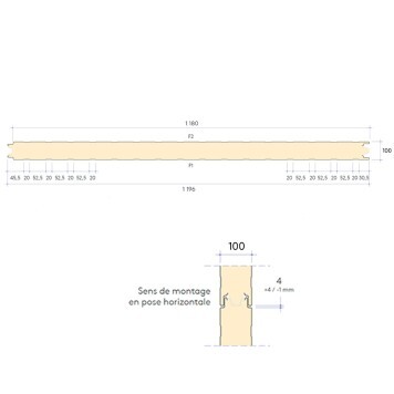 Schéma panneau sandwich isolant 2 faces nervurées 100 mm - Longueur sur mesure