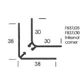 Congé d'angle interne PVC noir dakota 30 mm x 30 mm en 2 parties Altro pour habillage angle panneaux muraux épaisseur 2,5 mm - Plan section