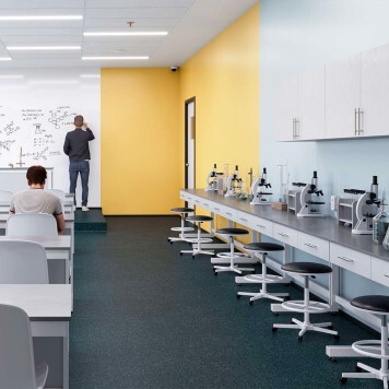 Réalisation cabinet médical avec Panneau mural décoratif intérieur PVC Satiné Bleu "Breeze" Altro Whiterock Satins