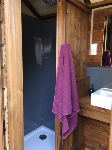 Douche avec parois en plaques PVC grises brillantes