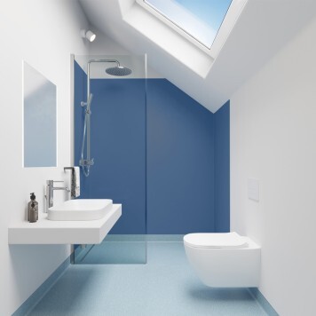 Réalisation hall d'accueil avec Panneau mural décoratif intérieur PVC Satiné Bleu "Ozone" Altro Whiterock Satins