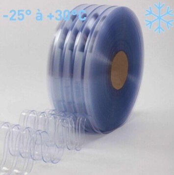 Rouleau 50m lanière PVC Grand Froid nervuré azuré bleu 300mm x 7mm - Température -25°C à +30°C