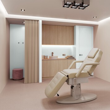 Réalisation paroi salle de bain avec Panneau mural décoratif intérieur PVC Satiné Vert blanc "Seofam" Altro Whiterock Satins