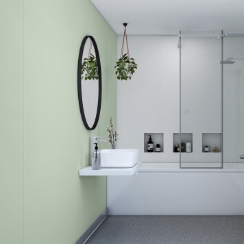 Réalisation crédence cuisine avec Panneau mural décoratif intérieur PVC Satiné Vert "Serenity" Altro Whiterock Satins