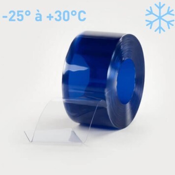 Rouleau 50m lanière PVC Grand Froid azuré bleu 200mm x 3mm - Température -15°C à +50°C